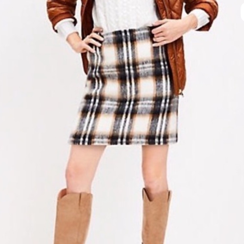 NWT‎ Loft Plaid Cream Plaid Boucle Mini Skirt Size 14 Preppy Fall